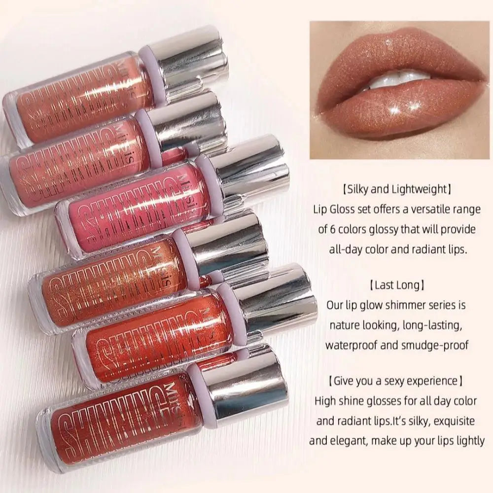 Long Lasting Hydrating Shimmer Lip Gloss Set (6 Colors)