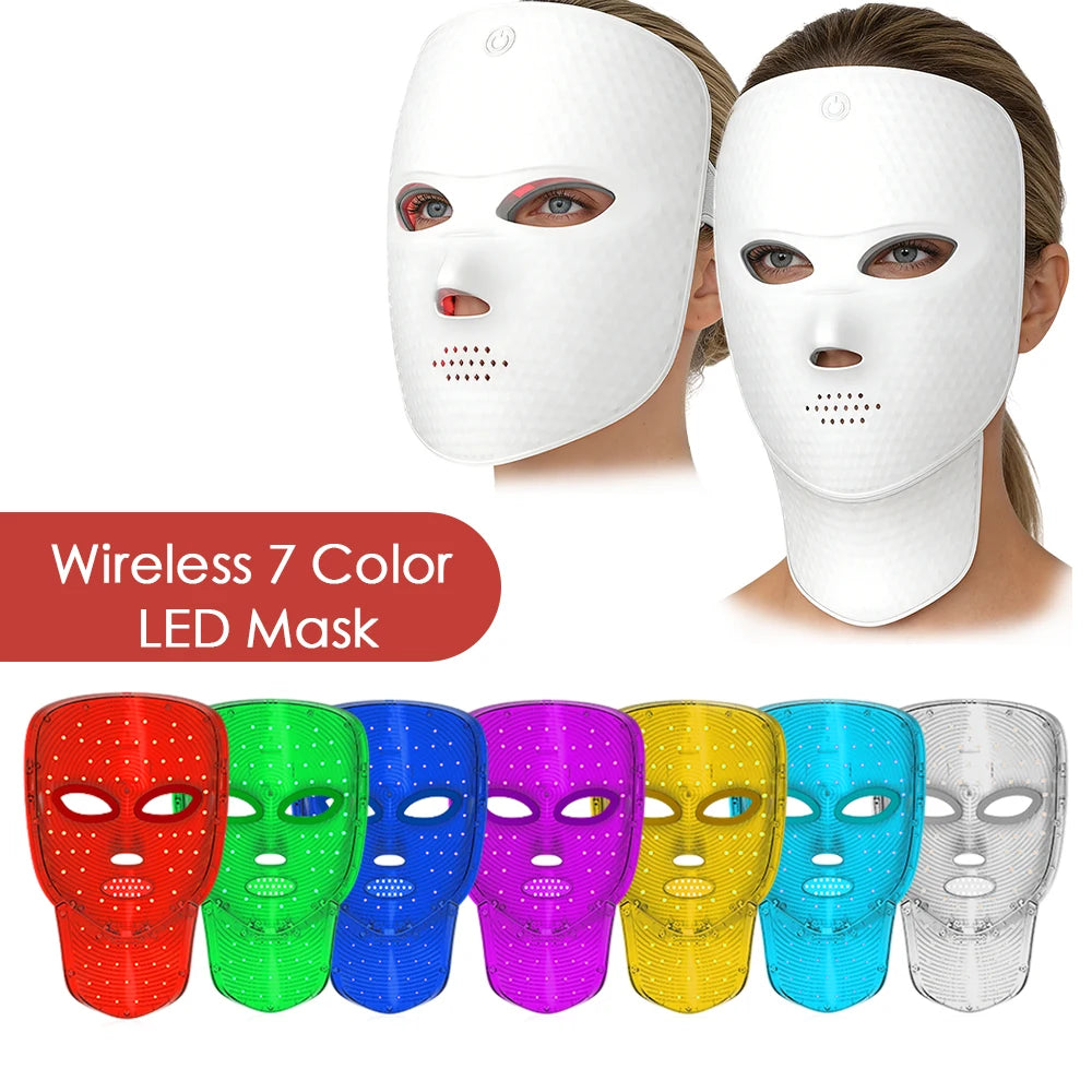 7-Color Wireless LED Face &amp; Neck Light Therapy Mask