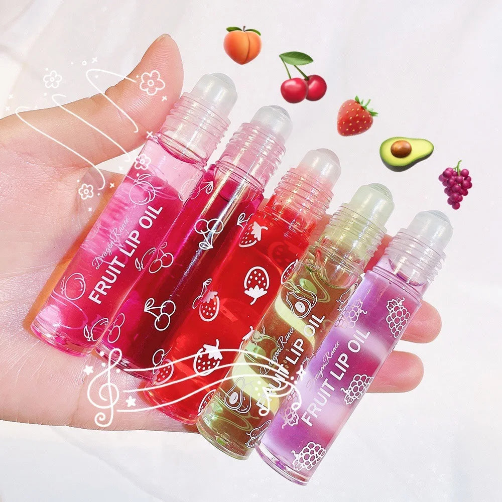 Hydrating fruity lip gloss makeup product with glossy shine