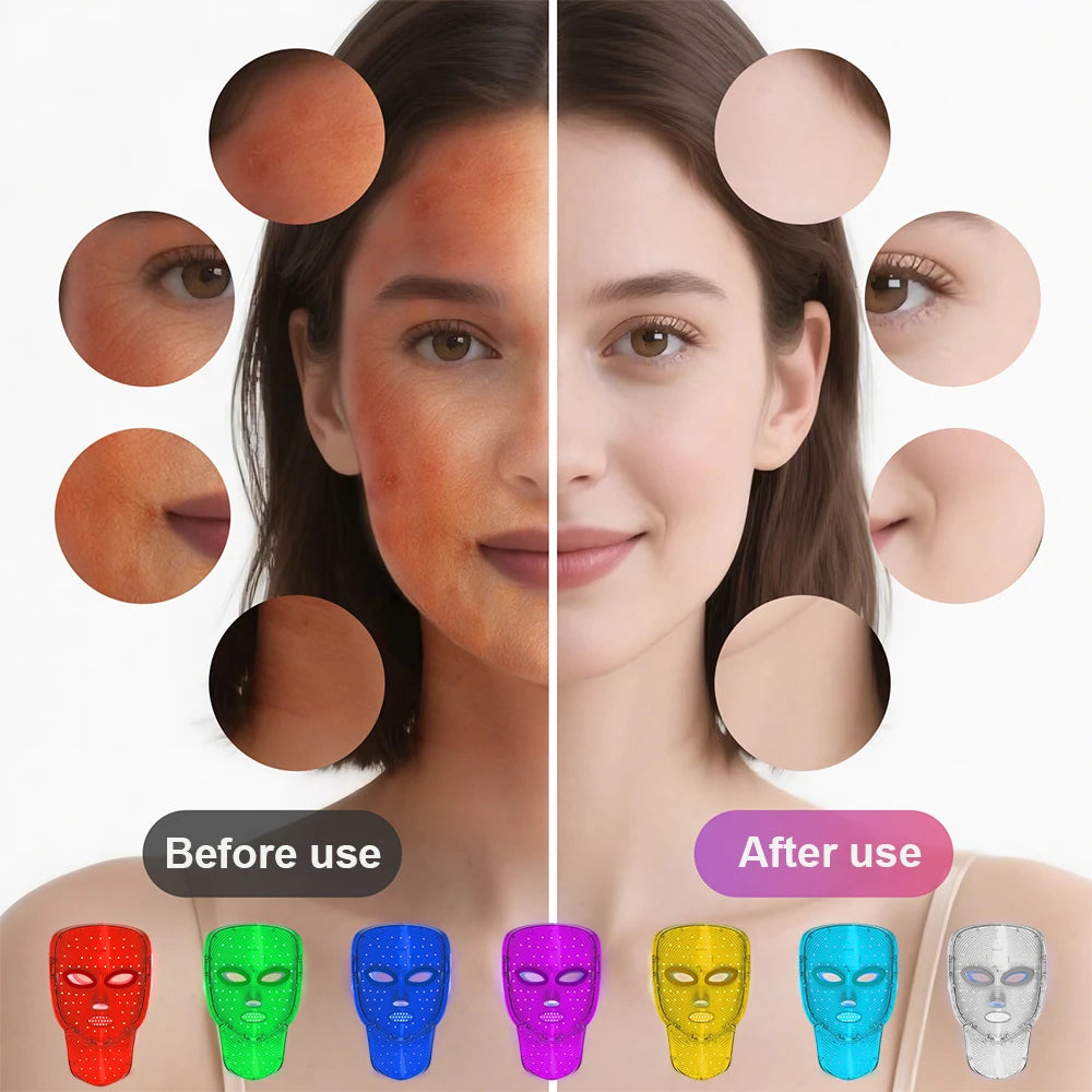 7-Color Wireless LED Face &amp; Neck Light Therapy Mask