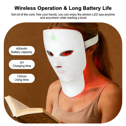 7-Color Wireless LED Face &amp; Neck Light Therapy Mask
