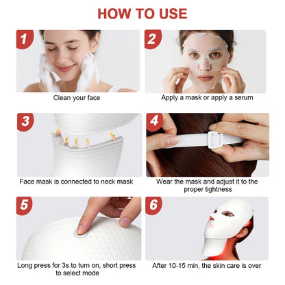 7-Color Wireless LED Face &amp; Neck Light Therapy Mask